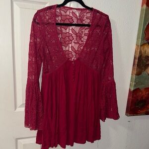 Free People Burgundy Lace Blouse